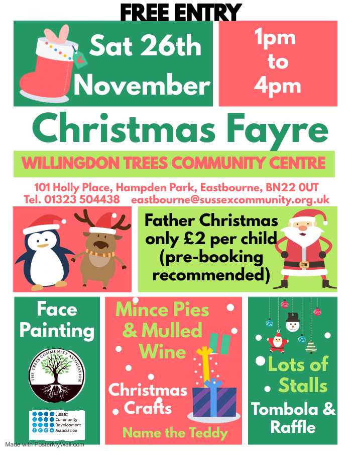 christmas fayre poster at willingdon trees community centre free entry