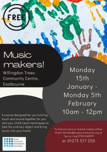 Poster describing the free music makers course starting 15th jan